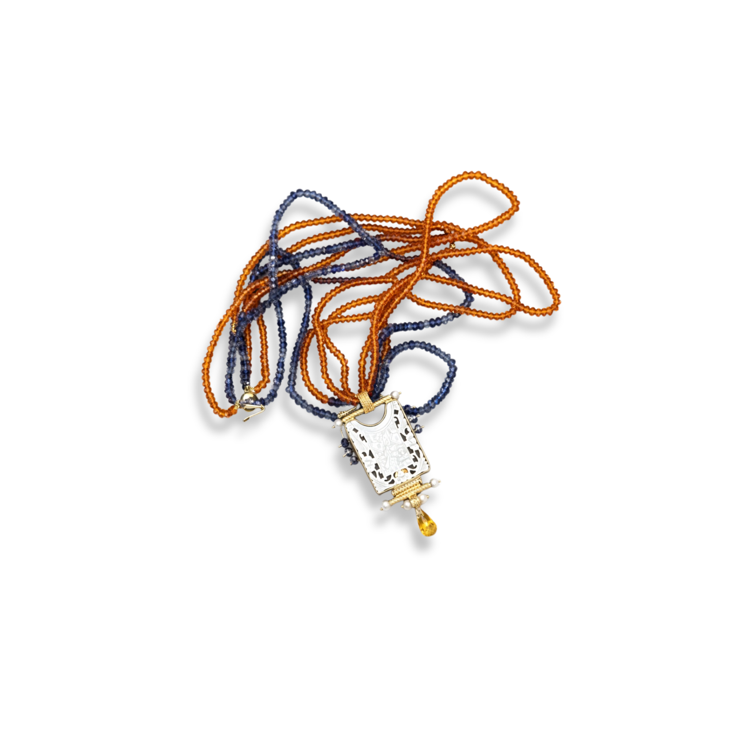 Sapphire Necklace with Antique Chinese Gambling Chip Pendant