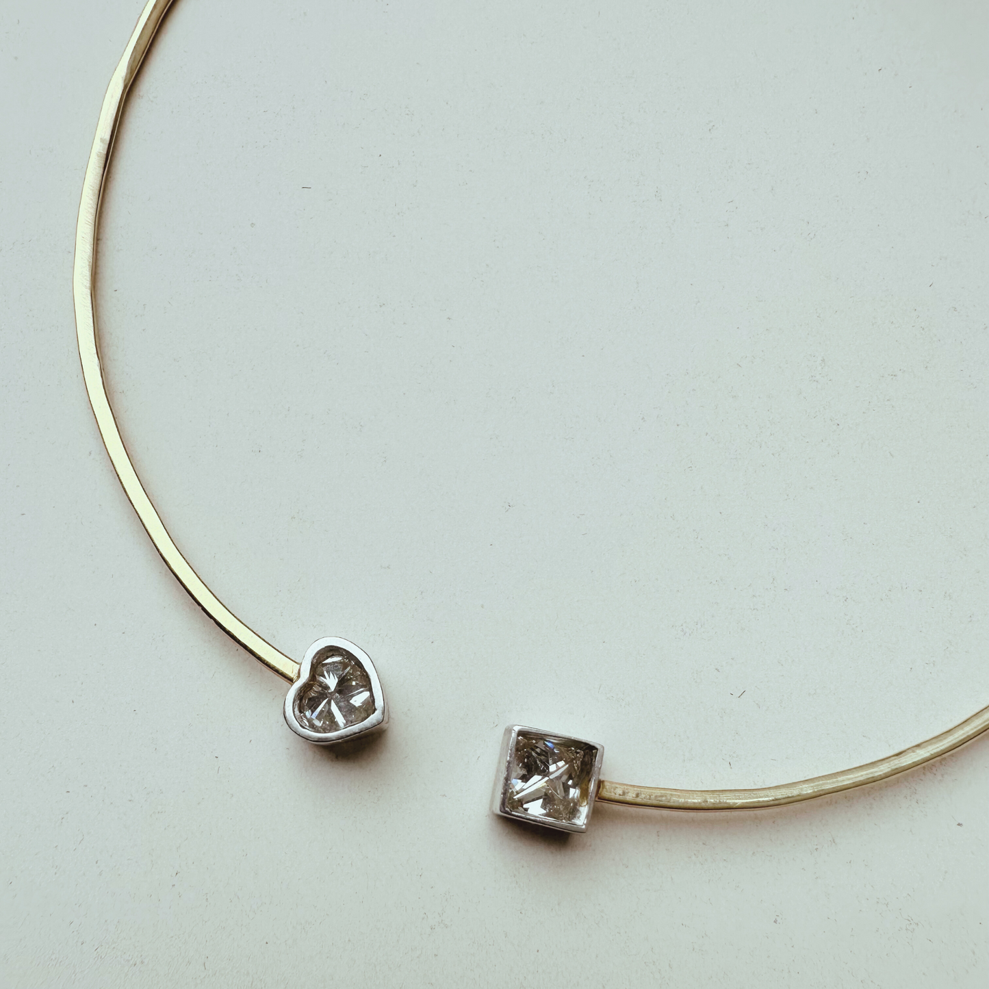Square & Heart Diamond Open Cuff Necklace – 18k Gold, Platinum Bezels