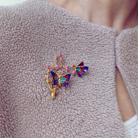 Ippolita Gold Enamel Butterfly & Blossom Brooch