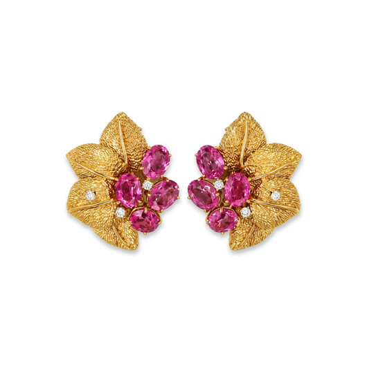 Wander France, 18K Gold, Tourmaline & Diamond Floral Clip-On Earrings