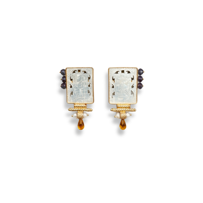 Gold Sapphire Earring with Antique Mother of Pearl