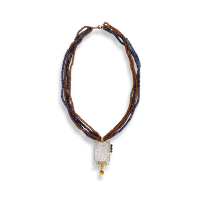Sapphire Necklace with Antique Chinese Gambling Chip Pendant