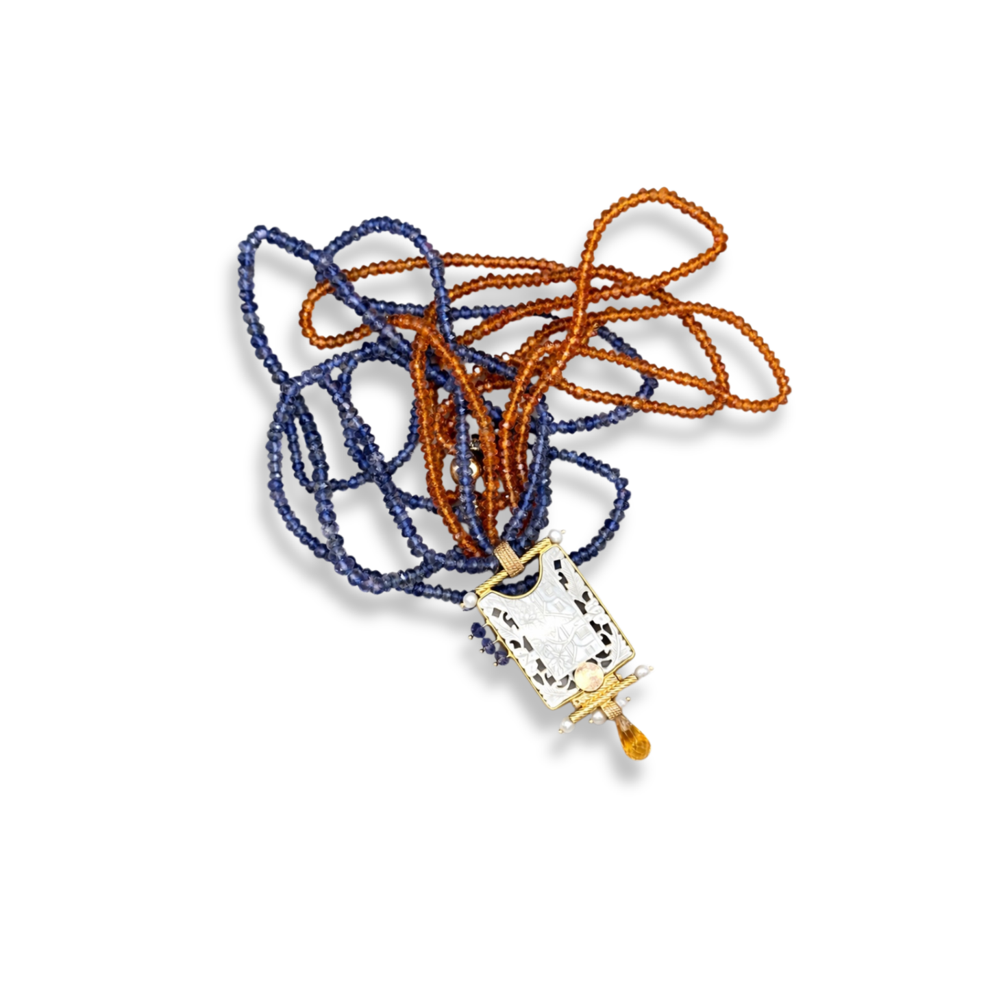 Sapphire Necklace with Antique Chinese Gambling Chip Pendant