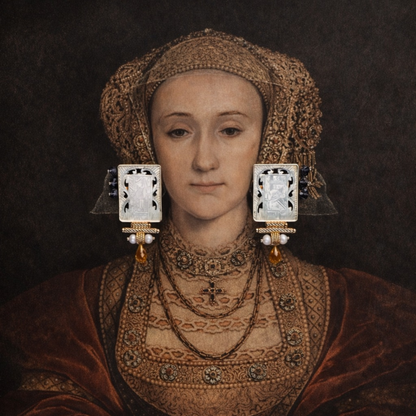 Gold Sapphire Earring with Antique Mother of Pearl