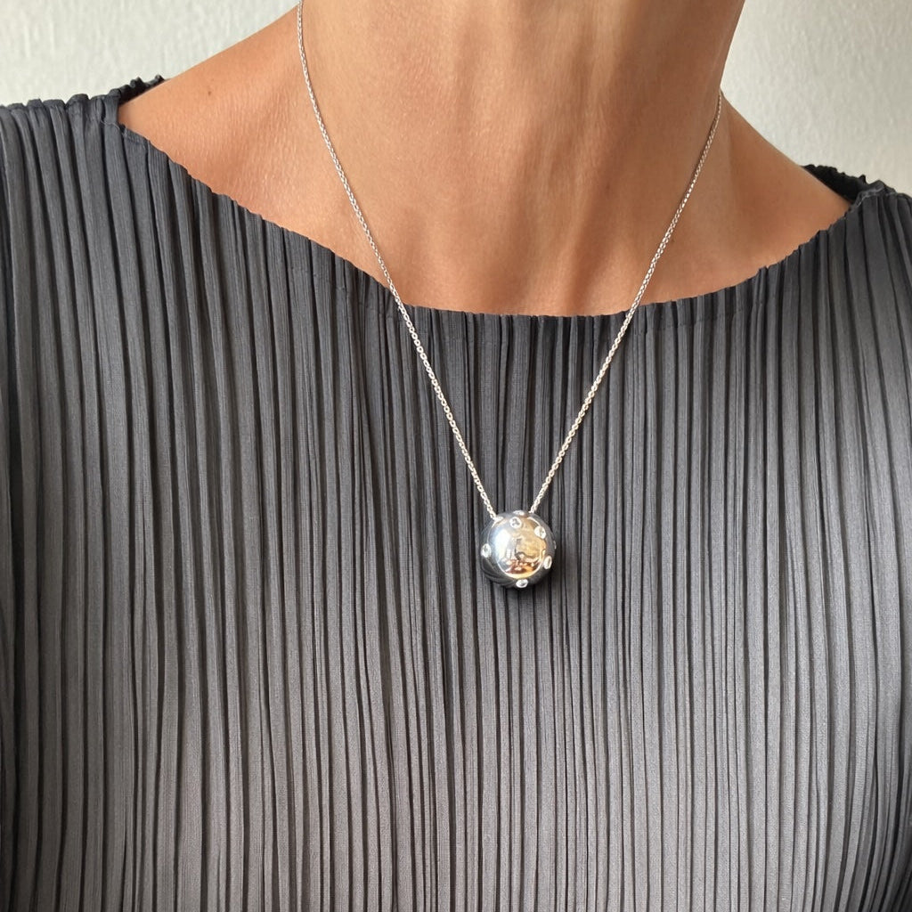 Diamond Sphere Pendant Necklace in White Gold