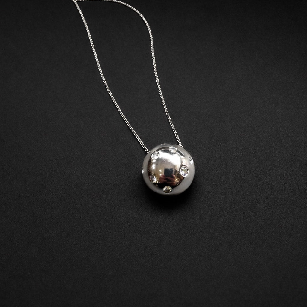Diamond Sphere Pendant Necklace in White Gold