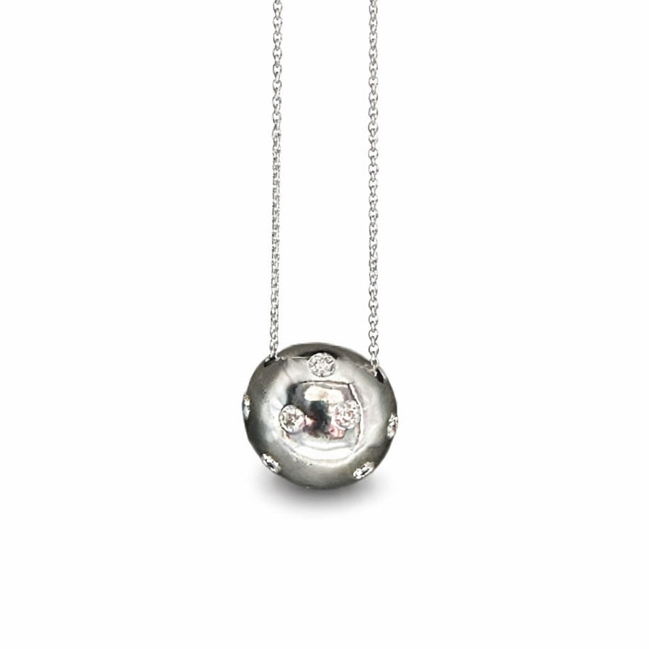 Diamond Sphere Pendant Necklace in White Gold