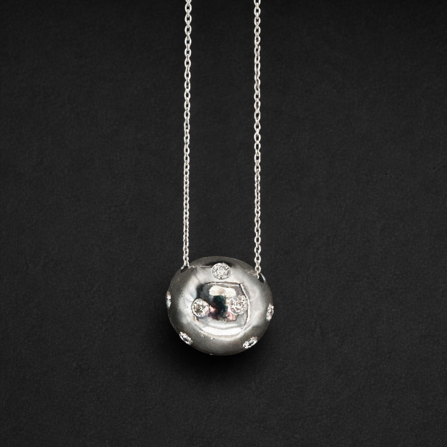 Diamond Sphere Pendant Necklace in White Gold
