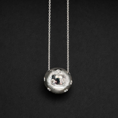 Diamond Sphere Pendant Necklace in White Gold