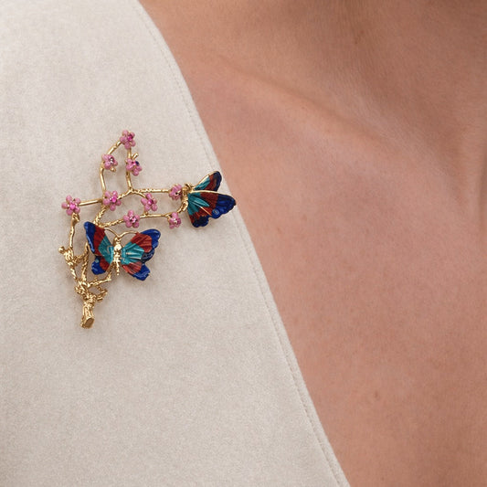 Ippolita Gold Enamel Butterfly & Blossom Brooch