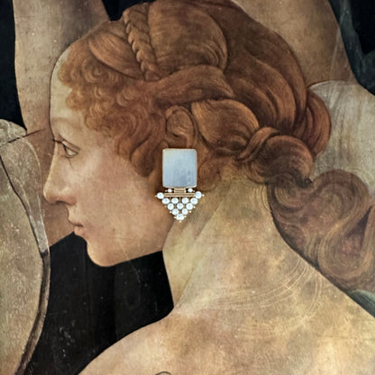 Antique Chinese Mother-of-Pearl &amp; Pearl Earrings in 14K Gold