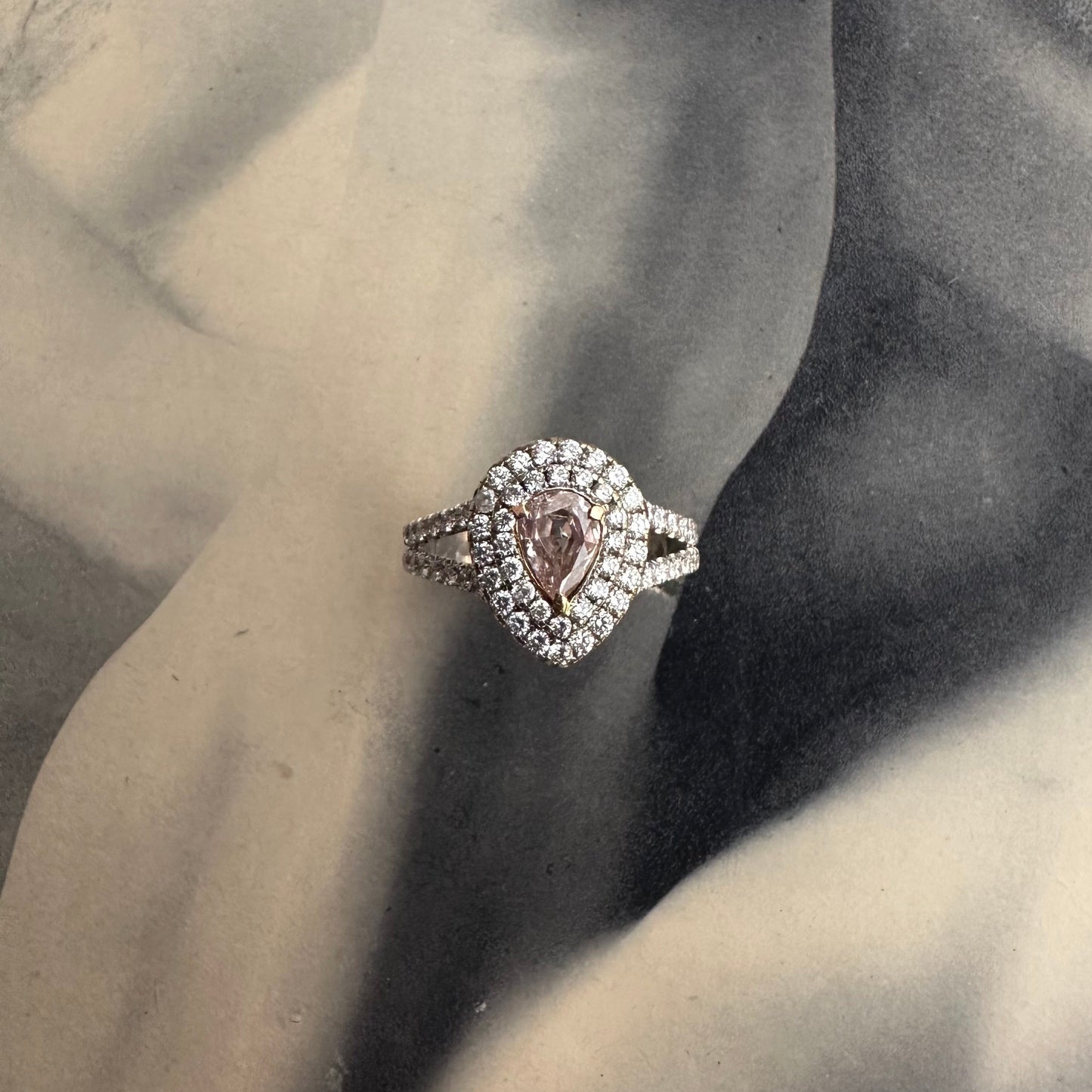 0.42 ct Natural Fancy Pink Diamond Ring – Pear Cut GIA Certified | Double Halo Diamond Ring | Fine Jewelry