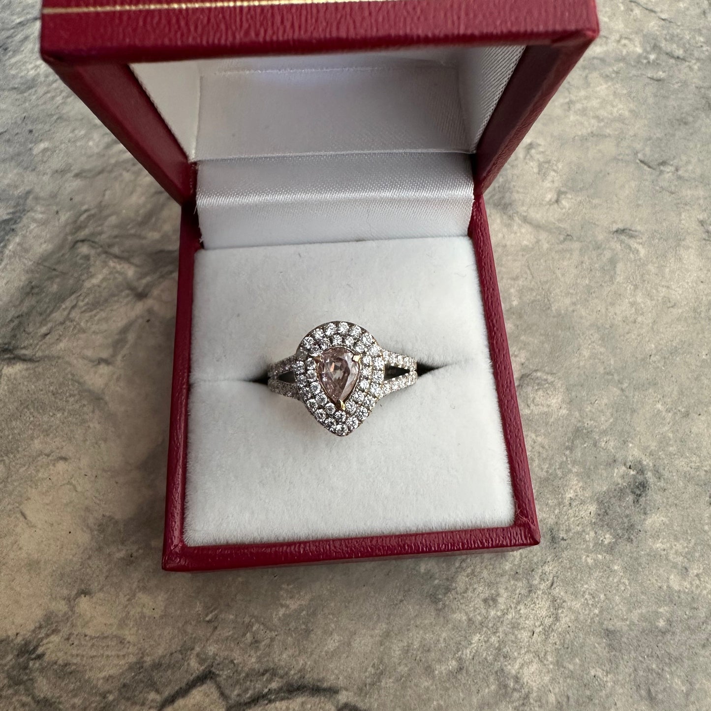 0.42 ct Natural Fancy Pink Diamond Ring – Pear Cut GIA Certified | Double Halo Diamond Ring | Fine Jewelry