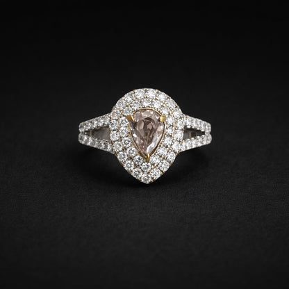 0.42 ct Natural Fancy Pink Diamond Ring – Pear Cut GIA Certified | Double Halo Diamond Ring | Fine Jewelry