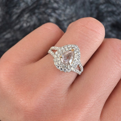 0.42 ct Natural Fancy Pink Diamond Ring – Pear Cut GIA Certified | Double Halo Diamond Ring | Fine Jewelry