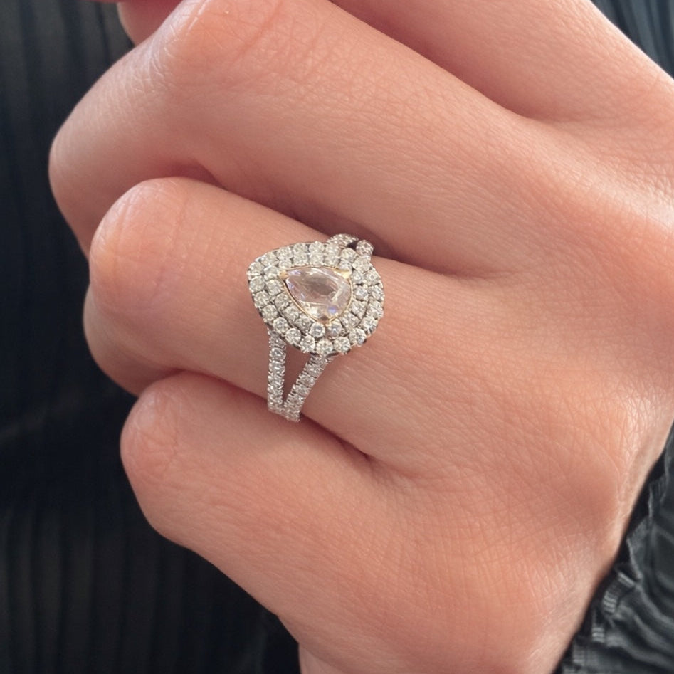 0.42 ct Natural Fancy Pink Diamond Ring – Pear Cut GIA Certified | Double Halo Diamond Ring | Fine Jewelry