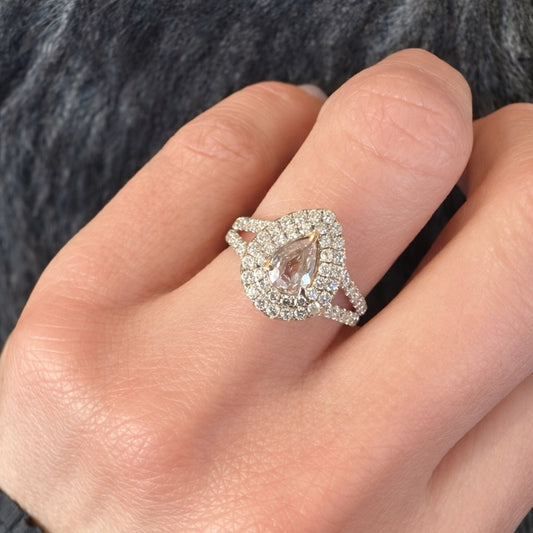 0.42 ct Natural Fancy Pink Diamond Ring – Pear Cut GIA Certified | Double Halo Diamond Ring | Fine Jewelry